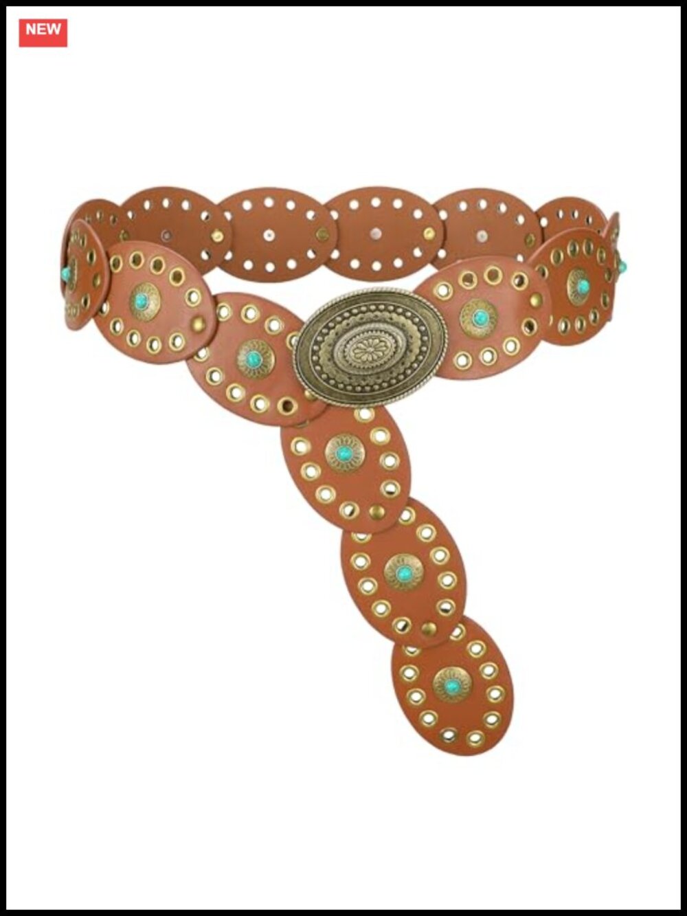 Western Disc Belt for Women PU Leather Concho Belt with Turquoise Inlays
